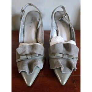 Nine West Grey Patent Leather Slingback Pointed Toe 3" Heels Size 7